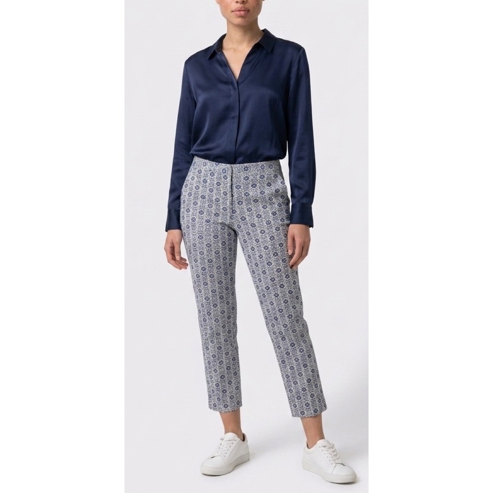 Worthington Blue White Textured Geometric Floral Ankle Pants Size 8